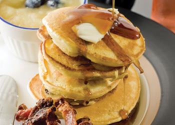 Breakfast Pancakes with Maple Syrup and Bacon